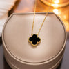 Women's Titanium Steel Geometric Doublesided Fourleaf Clover Necklace With O Word Chain Electroplated