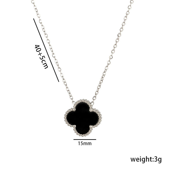 Women's Titanium Steel Geometric Doublesided Fourleaf Clover Necklace With O Word Chain Electroplated