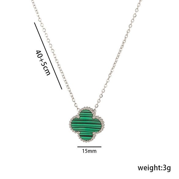 Women's Titanium Steel Geometric Doublesided Fourleaf Clover Necklace With O Word Chain Electroplated