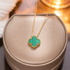 Women's Titanium Steel Geometric Doublesided Fourleaf Clover Necklace With O Word Chain Electroplated
