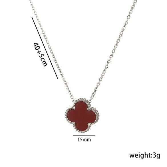 Women's Titanium Steel Geometric Doublesided Fourleaf Clover Necklace With O Word Chain Electroplated