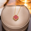Women's Titanium Steel Geometric Doublesided Fourleaf Clover Necklace With O Word Chain Electroplated