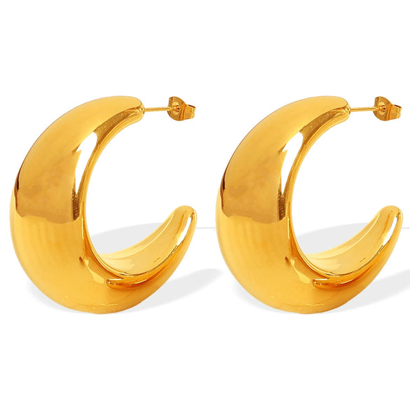 Women's 316L Stainless Steel Geometric Electroplating Cshaped Halfmoon Hollow Simple Smooth Earrings