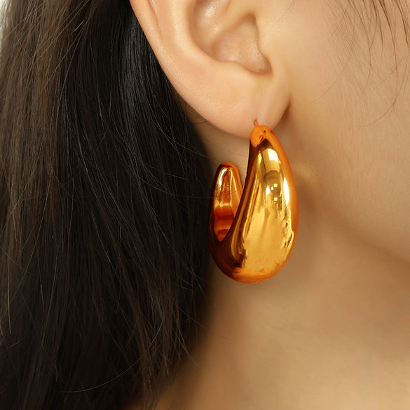 Women's 316L Stainless Steel Geometric Electroplating Cshaped Halfmoon Hollow Simple Smooth Earrings