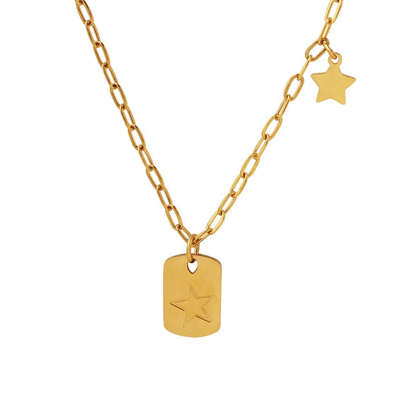 Women's Titanium Steel Geometric Five Pointed Star And Square Pendant Necklace With Electroplated Finish
