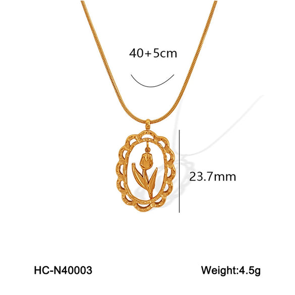 Women's Titanium Steel Geometric Flower Necklace With Diamond Inlay And Snake Bone Chain