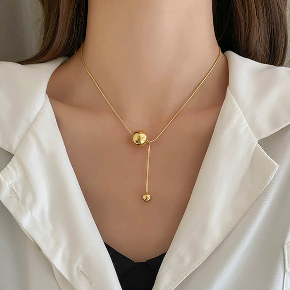 Women's Stainless Steel Geometric Gold Ball Necklace Minimalist Snake Chain Electroplated Non Tarnish Clavicle Chain