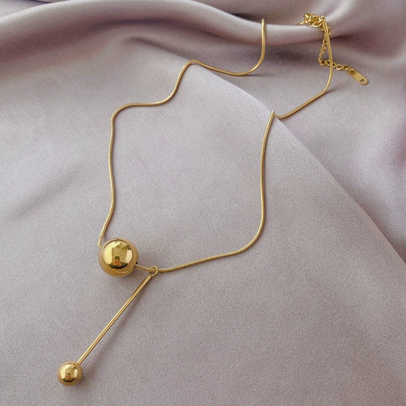 Women's Stainless Steel Geometric Gold Ball Necklace Minimalist Snake Chain Electroplated Non Tarnish Clavicle Chain