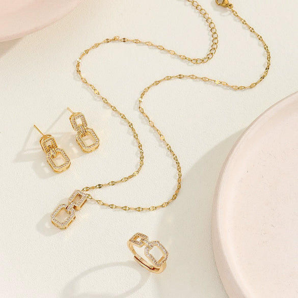 Women's Titanium Steel Geometric Jewelry Electroplated With Mixed Gemstone Setting Including Earrings Ring Necklace