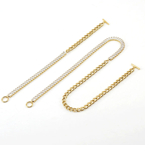 Women's 316L Stainless Steel Geometric Jewelry Necklace And Ot Buckle Ochain Bracelet With Electroplating