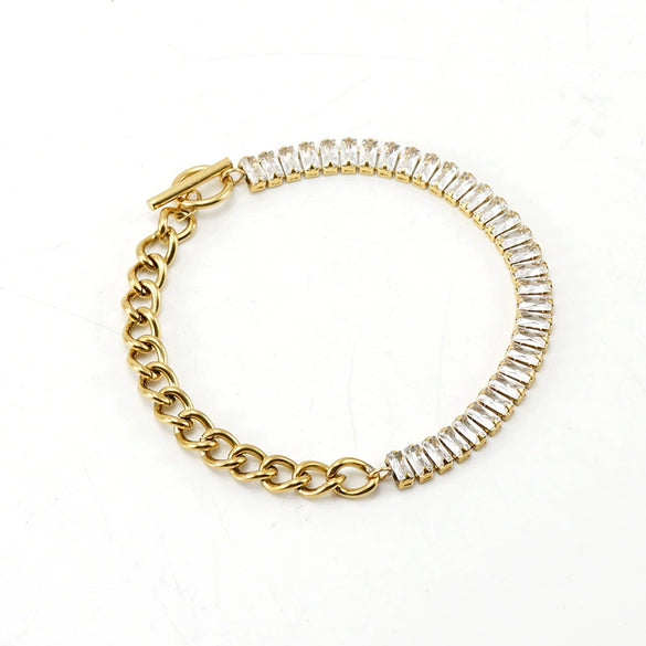 Women's 316L Stainless Steel Geometric Jewelry Necklace And Ot Buckle Ochain Bracelet With Electroplating