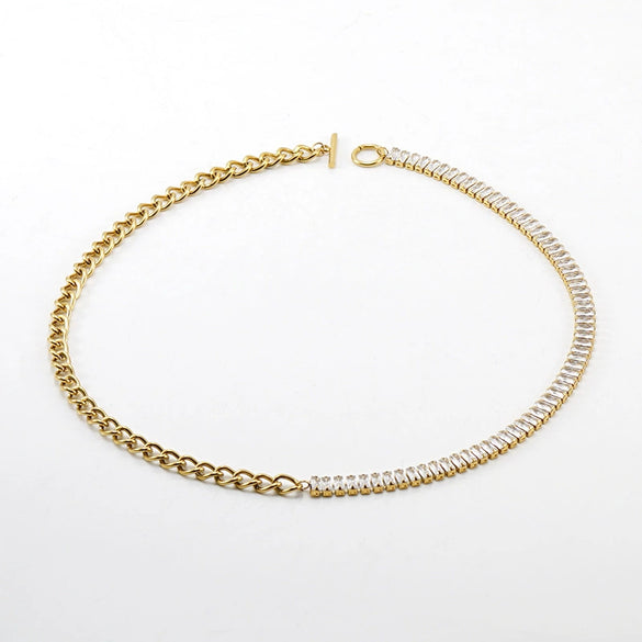 Women's 316L Stainless Steel Geometric Jewelry Necklace And Ot Buckle Ochain Bracelet With Electroplating