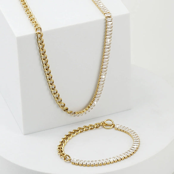 Women's 316L Stainless Steel Geometric Jewelry Necklace And Ot Buckle Ochain Bracelet With Electroplating