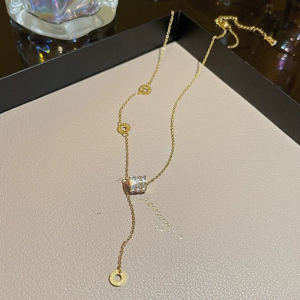 Women's Titanium Steel Geometric Light Luxury Necklace With Inlaid Zircon And Mixed Gem Inlay Cross Chain