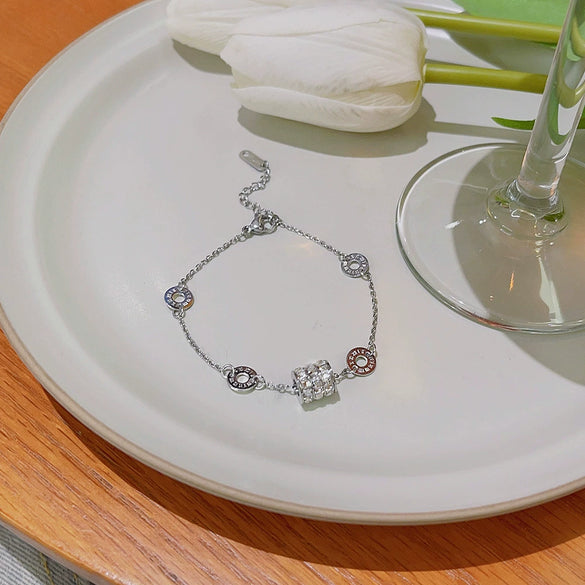 Women's Titanium Steel Geometric Light Luxury Necklace With Inlaid Zircon And Mixed Gem Inlay Cross Chain