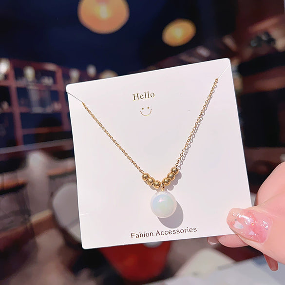 Women's Titanium Steel Geometric Mermaid Pearl Necklace With Electroplating