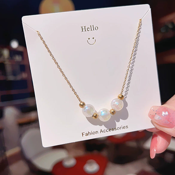 Women's Titanium Steel Geometric Mermaid Pearl Necklace With Electroplating