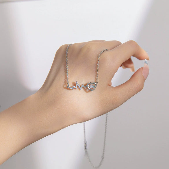 Women's Titanium Steel Geometric Minimalist Electrocardiogram Smart Love Clavicle Chain Necklace With Diamond Treatment