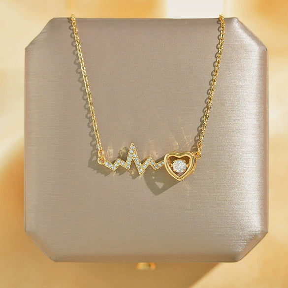 Women's Titanium Steel Geometric Minimalist Electrocardiogram Smart Love Clavicle Chain Necklace With Diamond Treatment