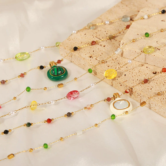 Women's Titanium Steel Geometric Natural Stone Gold Inlaid Clavicle Necklace