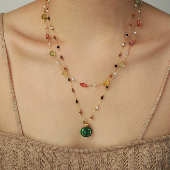 Women's Titanium Steel Geometric Natural Stone Gold Inlaid Clavicle Necklace