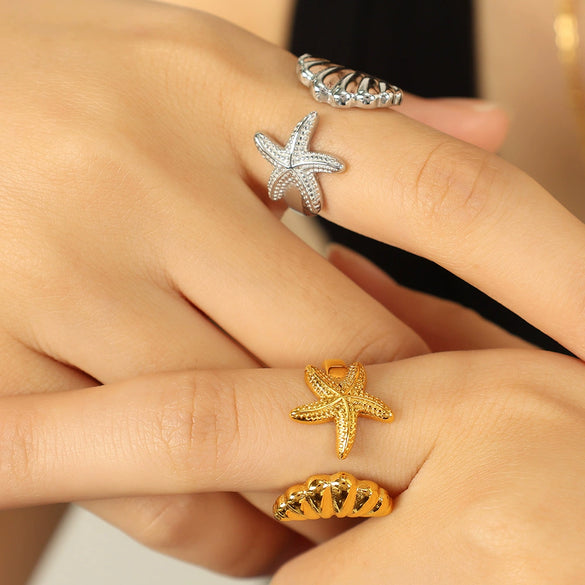 Women's 316L Stainless Steel Geometric Open Ring Fashion Jewelry Electroplated