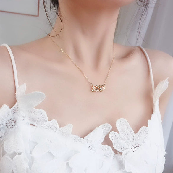 Women's Titanium Steel Geometric Pattern Light Luxury Love Pendant Necklace With Diamond Design And Cross Chain