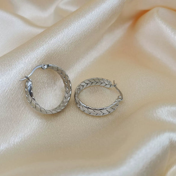 Women's Titanium Steel Geometric Pattern Polished Wheat Ear Woven Elegant Earrings