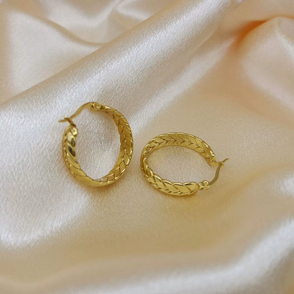 Women's Titanium Steel Geometric Pattern Polished Wheat Ear Woven Elegant Earrings