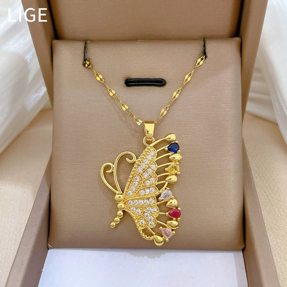 Women's Titanium Steel Geometric Pendant Necklace With Copper Pendant And Electroplating Process