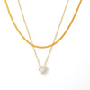 Women's 316L Stainless Steel Geometric Pendant Stacked Clavicle Chain 18K Goldplated Necklace