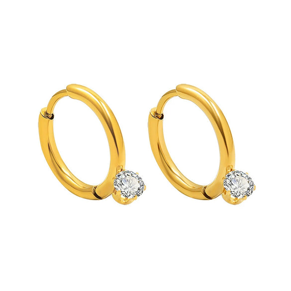 Women's 316L Stainless Steel Geometric Plain Ring Earrings Gold Plated Inlaid Zircon Electroplated