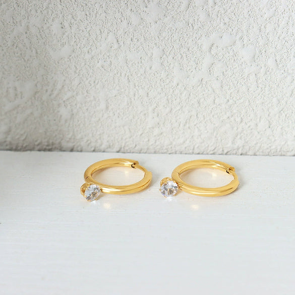 Women's 316L Stainless Steel Geometric Plain Ring Earrings Gold Plated Inlaid Zircon Electroplated