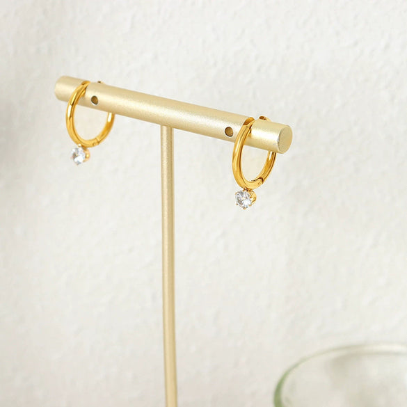 Women's 316L Stainless Steel Geometric Plain Ring Earrings Gold Plated Inlaid Zircon Electroplated