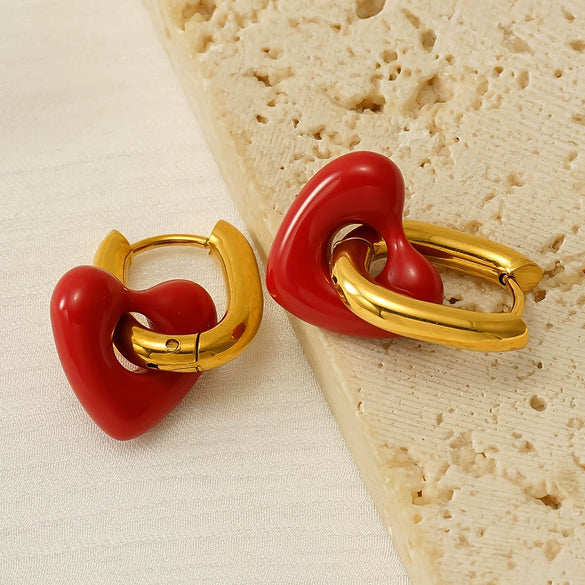 Women's Titanium Steel Geometric Red Love Earrings With Electroplating