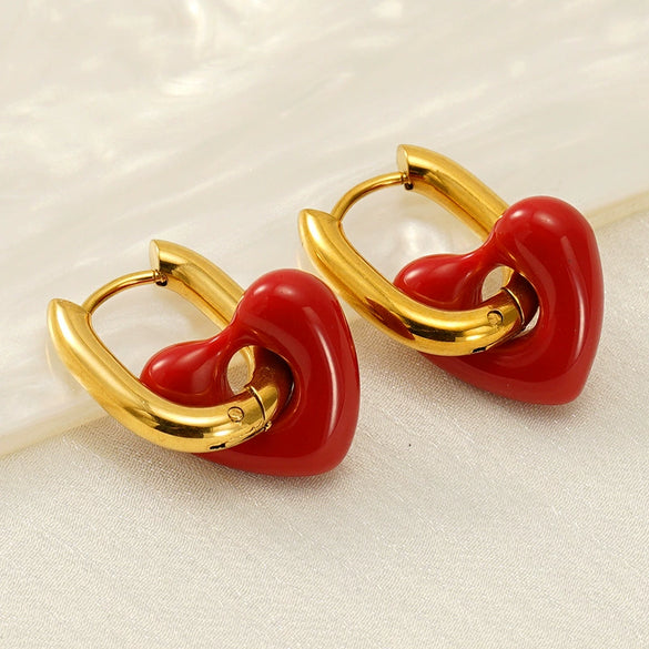 Women's Titanium Steel Geometric Red Love Earrings With Electroplating