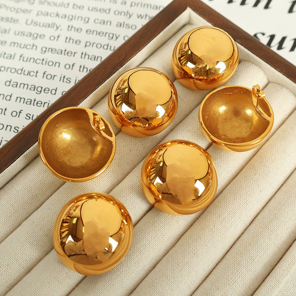 Women's 316L Stainless Steel Geometric Retro Metal Ball Eggshell Earrings With Electroplating