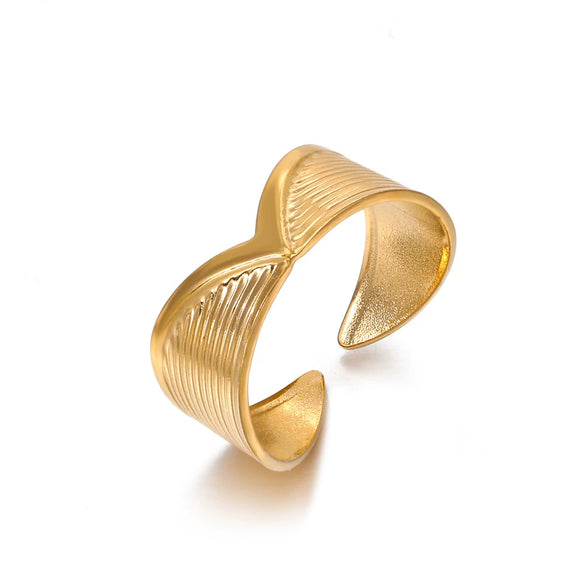 Women's Titanium Steel Geometric Retro Style 18K Gold Plated Opening Adjustable Ring