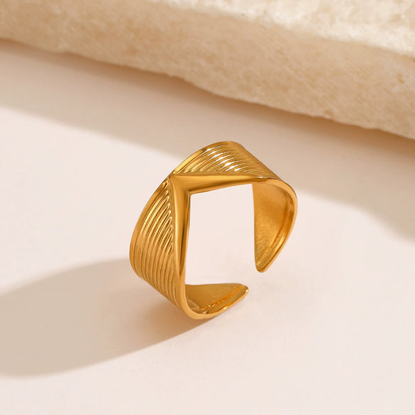 Women's Titanium Steel Geometric Retro Style 18K Gold Plated Opening Adjustable Ring