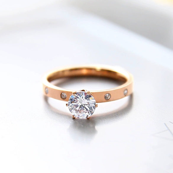 Women's Titanium Steel Geometric Ring With Six Claw Zircon Setting Electroplated Fashion Band