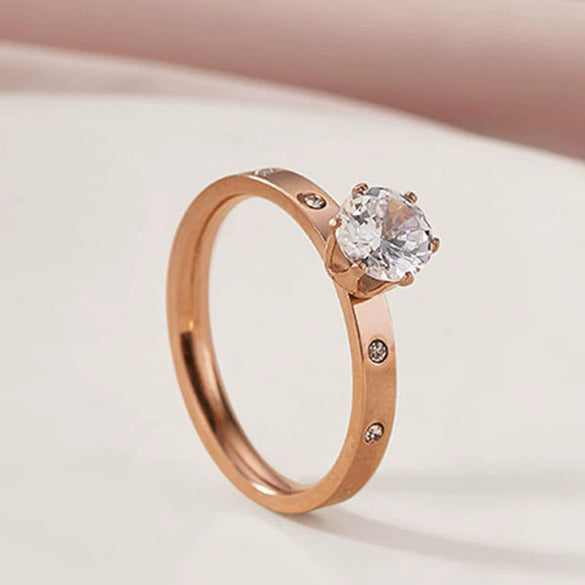 Women's Titanium Steel Geometric Ring With Six Claw Zircon Setting Electroplated Fashion Band