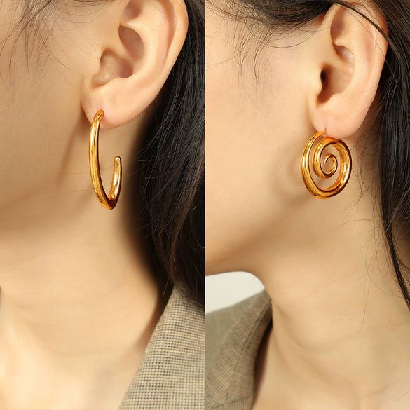 Women's 316L Stainless Steel Geometric Rotating Ring Earrings Electroplated With 18K Gold In Heavy Metal Style