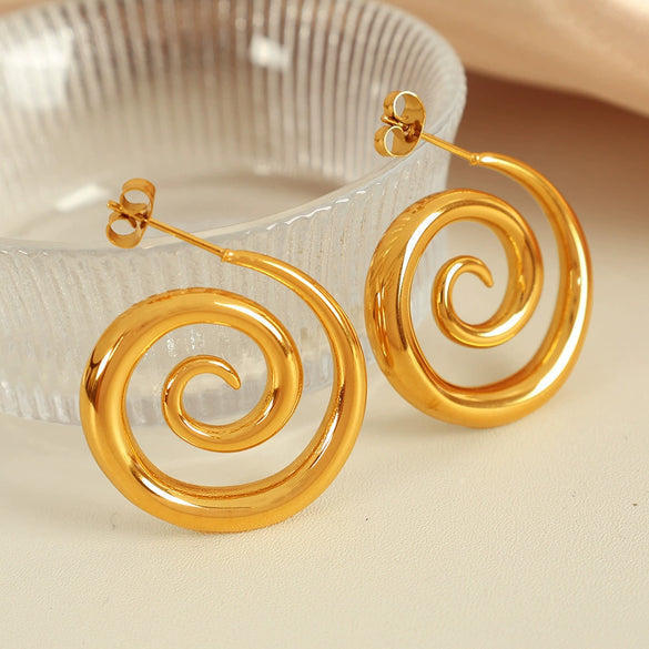 Women's 316L Stainless Steel Geometric Rotating Ring Earrings Electroplated With 18K Gold In Heavy Metal Style