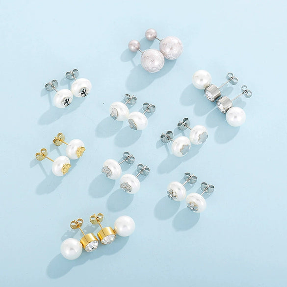 Women's Titanium Steel Geometric Shell Pearl Earrings With Electroplated Fashion Minimalist Design