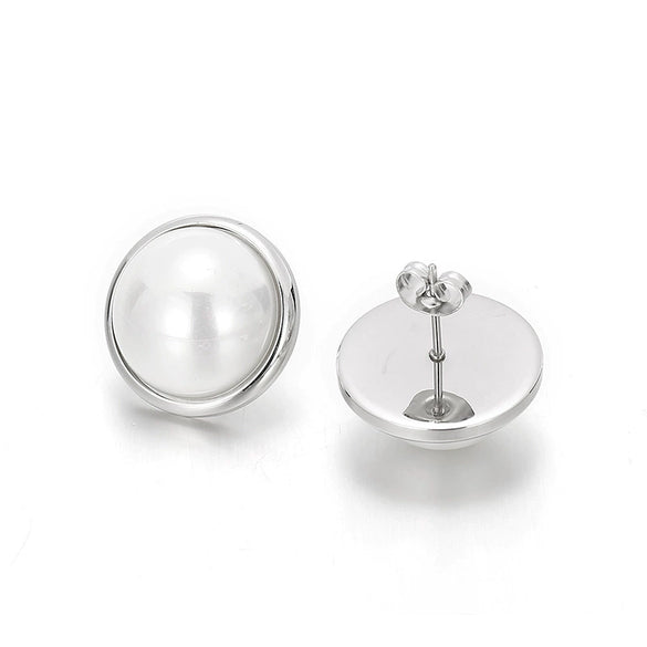 Women's Titanium Steel Geometric Shell Pearl Earrings With Electroplated Fashion Minimalist Design