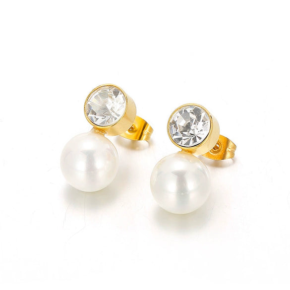 Women's Titanium Steel Geometric Shell Pearl Earrings With Electroplated Fashion Minimalist Design