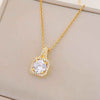 Women's Titanium Steel Geometric Square Necklace Set With Diamonds Mixed Gemstone Setting