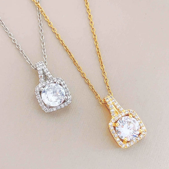 Women's Titanium Steel Geometric Square Necklace Set With Diamonds Mixed Gemstone Setting