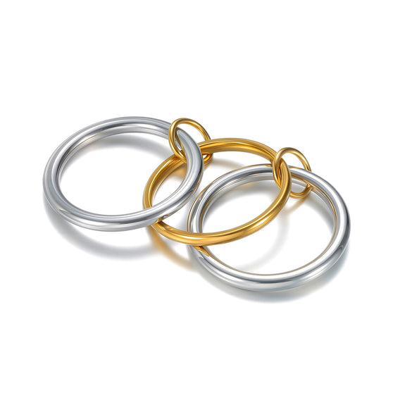 Women's Titanium Steel Geometric Threelayer Intertwined Ring With Electroplating Design