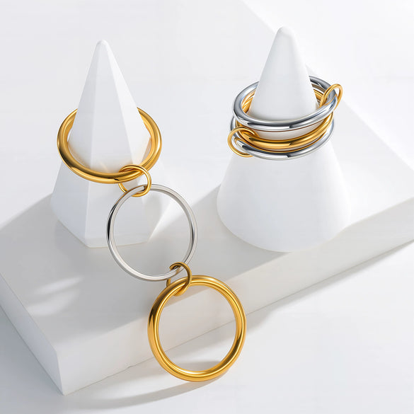Women's Titanium Steel Geometric Threelayer Intertwined Ring With Electroplating Design